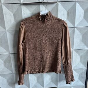 Veronica Beard Brown Smocked Blouse